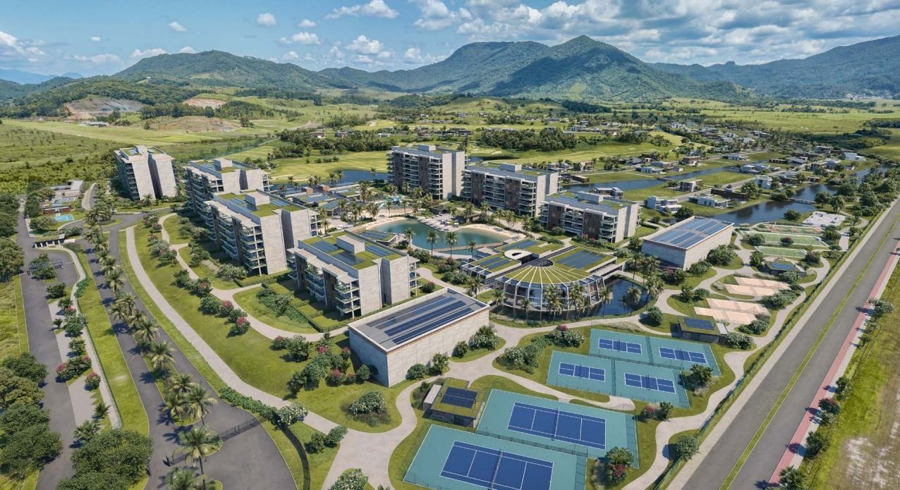 Vista aérea do AllWert Golf Resort, com redes executadas pela Bee Engenharia